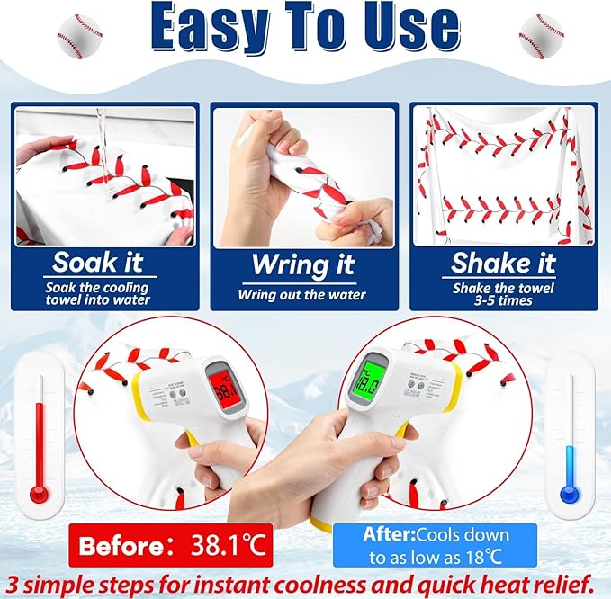 6-12 Pcs Baseball Cooling Towels with Bags 38x12 Inch Breathable Baseball Microfiber Ice Towel Fast Drying Workout Rags Bulk Sport Team Gift for Team Gym Running Coach Sport Party Favors( 6Pcs)