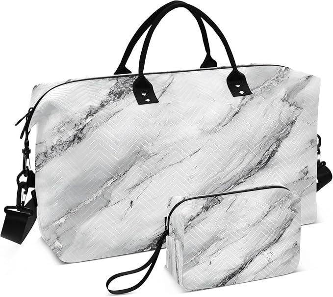 White Marble with A Hint Of Black Pattern Travel Duffle Bag Gym Yoga Carry on Bags for Men Women Weekender Bag
