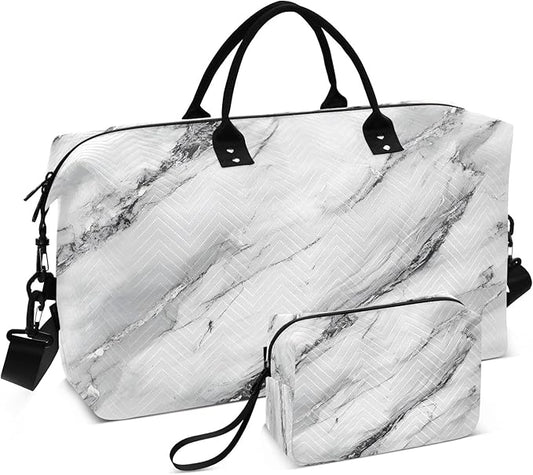 White Marble with A Hint Of Black Pattern Travel Duffle Bag Gym Yoga Carry on Bags for Men Women Weekender Bag