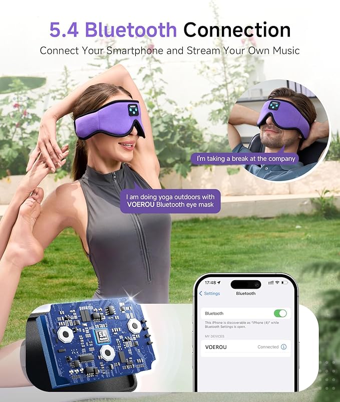 Voerou Bluetooth 3D Sleep Mask with Headphones, Wireless Adjustable Eye Mask Sleeping Headphones with Ultra-Thin HD Stereo Speakers, Suitable for Sleep Office Naps Travel, New Technology Gadgets