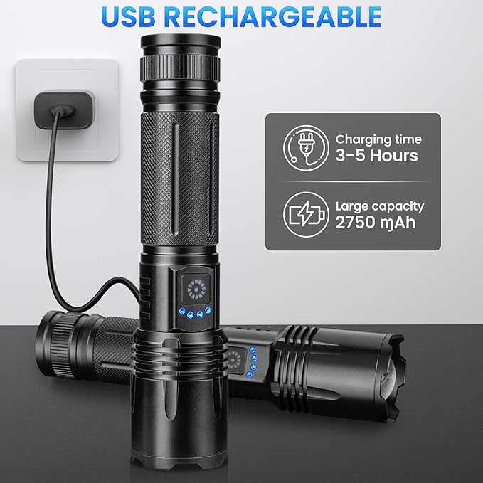 Rechargeable Flashlights 3 Pack - 990,000 Lumens Super Bright LED Flash Light with Fast Charging, IPX7 Waterproof, 5 Modes for Camping & Home
