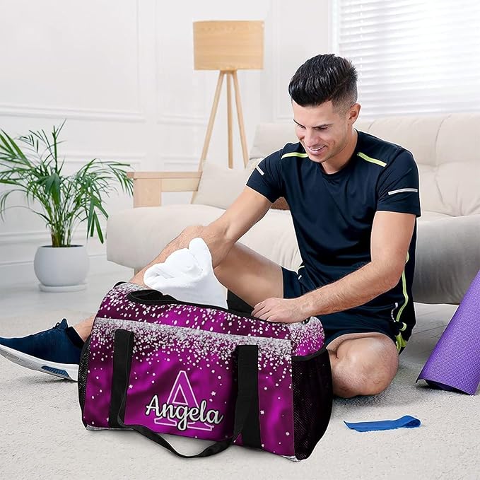 Rose Pink Bling Print Custom Sports Bag Names for Adult Personalized Name Duffle Gym Bag Travel Weekender Lightweight Bags