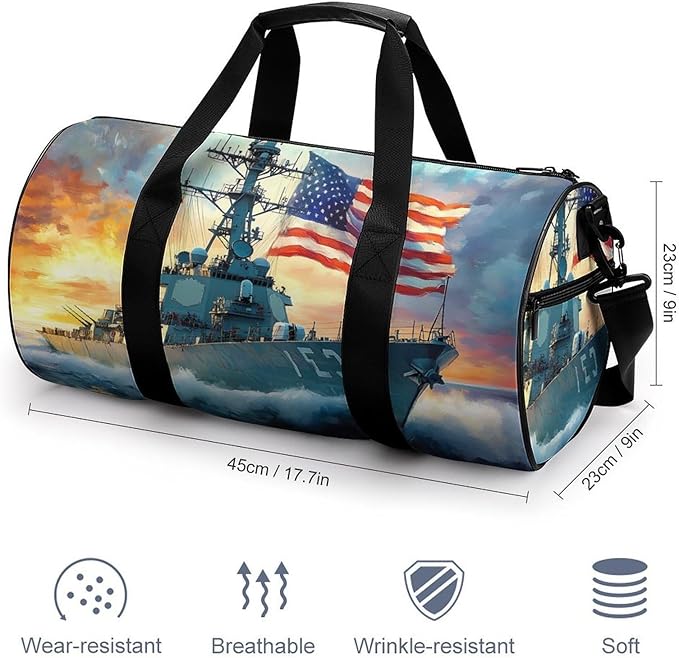 U.S Flag Warship Navy Battleship Gym Bag Travel Duffel Bag Lightweight Carry On Bags Weekender Bags for Women Men