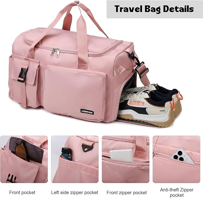 Eslcorri Gym Duffle Bag for Women Men, Sports Backpack with Wet & Shoe Compartment, Fitness Overnight Weekender Bag for Yoga, Swim, Travel (Style B, DarkPink)