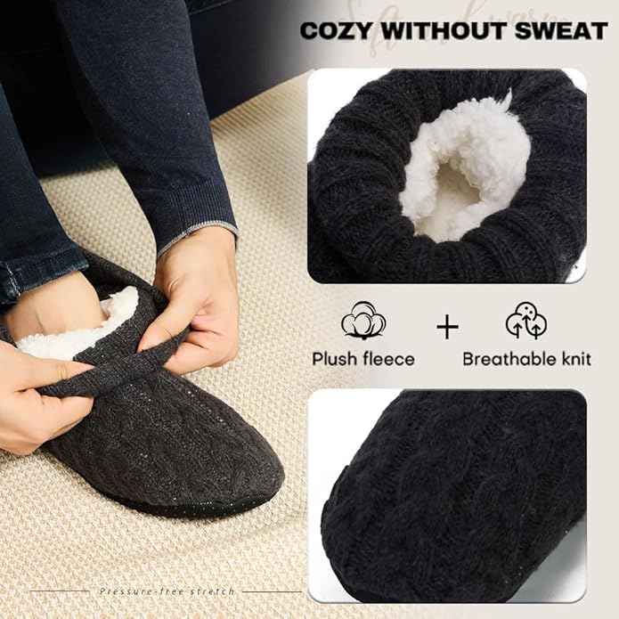 LEMZONE Mens Fuzzy Slipper Socks with Grippers, Winter Warm Sherpa Lined Indoor House Shoes Christmas Gifts for Dad Husband Boyfriend