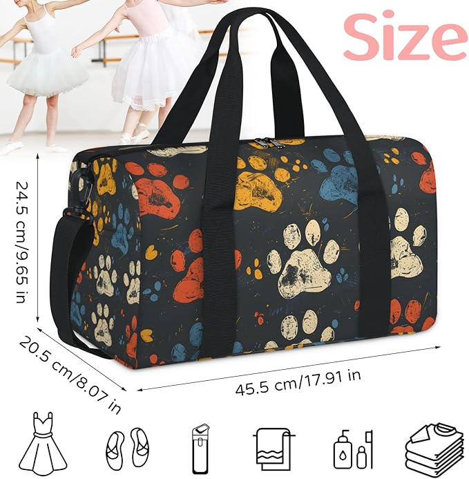 Dog Paw Prints Overnight Travel Bag Unisex Carry-On Size Tote Bag Suitable for Travel Duffle Gym Sports