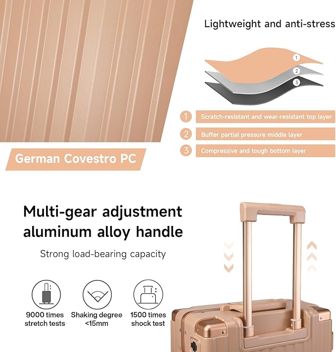 MYER Hard Shell Carry On Luggage 22x14x9 Airline Approved,20 Inch Aluminum Luggage with 100% 3-Layer PC,Carry On Suitcases with Wheels,Cup Holder and USB Port (Cornus Pink, 20 inch)