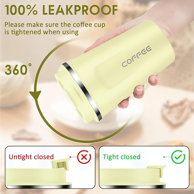CS COSDDI 12 oz Stainless Steel Vacuum Insulated Tumbler - Coffee Travel Mug Spill Proof with Lid - Coffee Cups for Keep Hot/Ice Coffee,Tea and Beer
