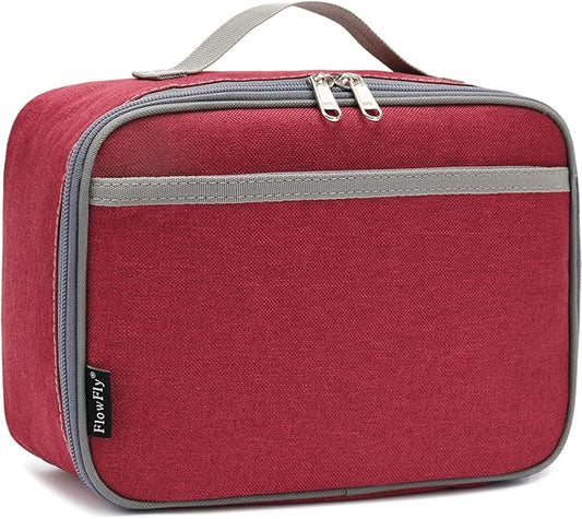 FlowFly Kids Lunch box Insulated Soft Bag Mini Cooler Back to School Thermal Meal Tote Kit for Girls, Boys,Women,Men, Deep Red