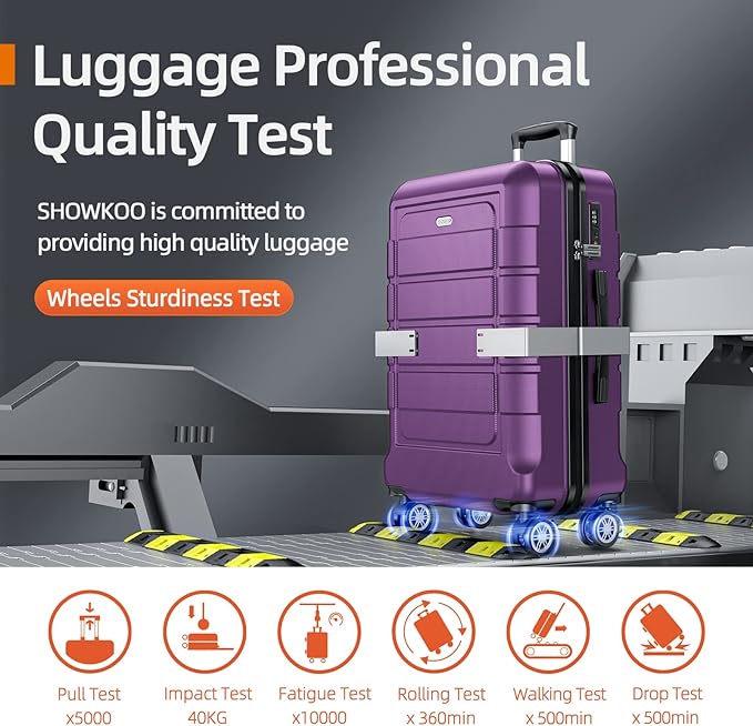 SHOWKOO Luggage Sets Expandable 100% PC Durable Suitcase Sets Double Wheels TSA Lock 4 Piece Luggage Set Purple