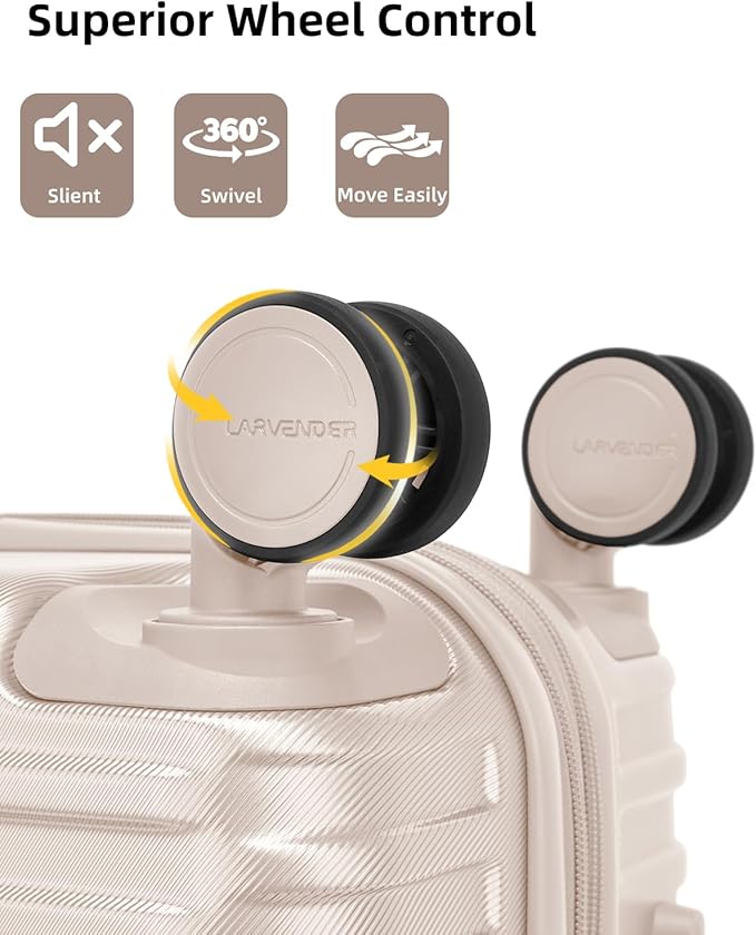LARVENDER Carry on Luggage 22x14x9 Airline Approved, 20 Inch Hardside Suitcase with Wheels TSA Lock, PC+ABS Lightweight Carry on Suitcases for Women and Men, Champagne (20/DB/TB)