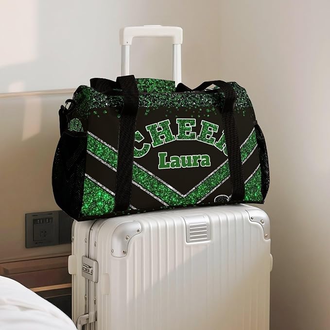 Personalized Cheer Bag Gifts for Girls Sport Cheerleading Gym Travel Duffel Bag Overnight Weekender Bags with Name (Green)