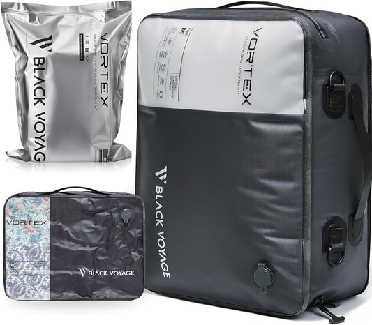 Black Voyage Reusable Vacuum Compression Travel Bag for Carry-On Suitcase and Backpack, Recycled IP67 Waterproof Space Saver Vacpack (1-Pack, 21L - No Pump)