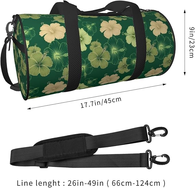 Round Duffel Sports Bag Hawaiian Floral Olive Green Camo, Lightweight with Inner Pocket Gym Bag for Men Women Duffle Bag for Travel Sports