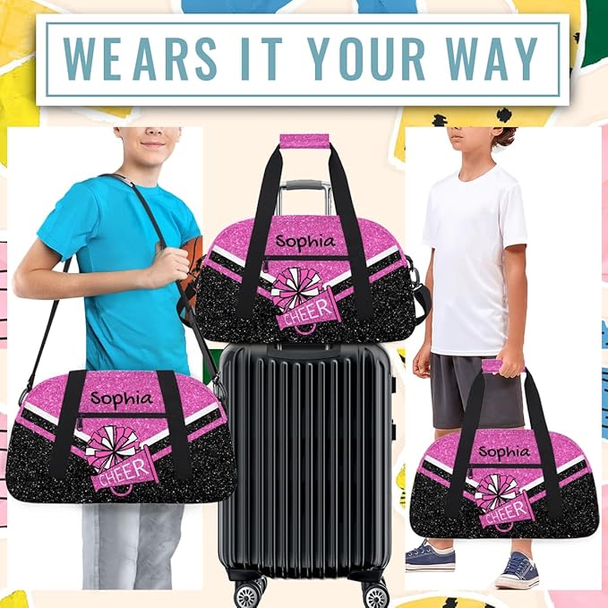 Personalized Pink Cheer Bag for Cheerleaders, Custom Sport Gym Bag Dance Bag Travel Duffle Bag Cheerleading Gifts for Women