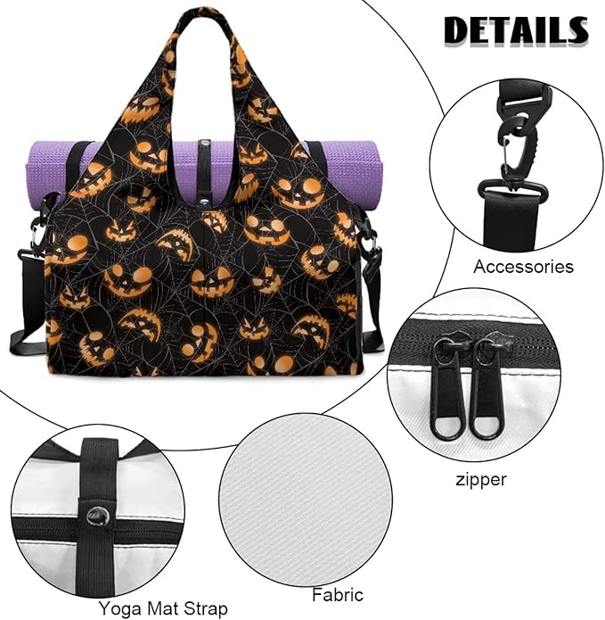 Halloween Pumpkin Face Travel Duffel Bag for Women Large Capacity Overnight Bag with Shoe Compartment Lightweight Sports Fitness Hospital Carry on Bags Black Halloween Costumes
