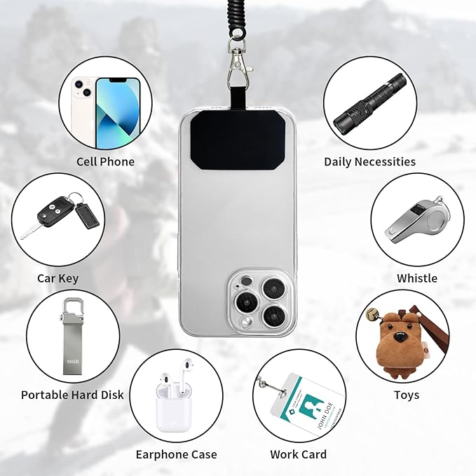 Phone Tether Lanyard Anti Theft Strap with Carabiner - Anti-Drop Outdoor Accessory for Skiing, Hiking, Cycling, Fishing & Climbing - Fit Most Cell Phones (Black+Black)