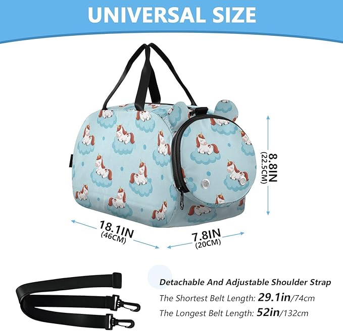 VIGTRO Cute Unicorn Sleeping Clouds Kids Overnight Travel Duffel Bag Sport Gym Bag for Boys Girls with Shoe Compartment, Carry On Weekender Luggage Bag for Dance Swim Yoga