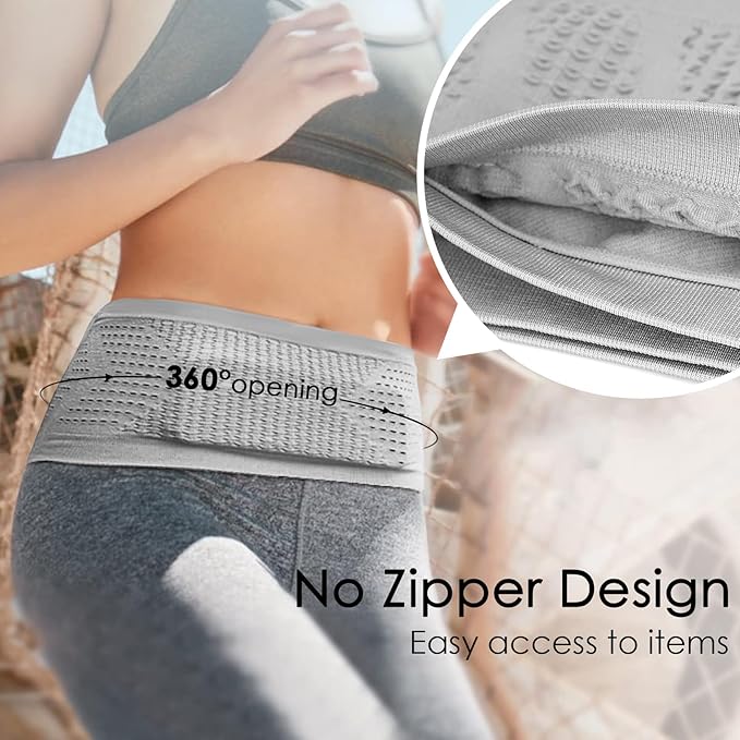 Slim Running Belt, No-Bounce Hidden Waist Pack with 360° Opening for Soft Flask, Cellphones, Keys or Gels, Grey, Small