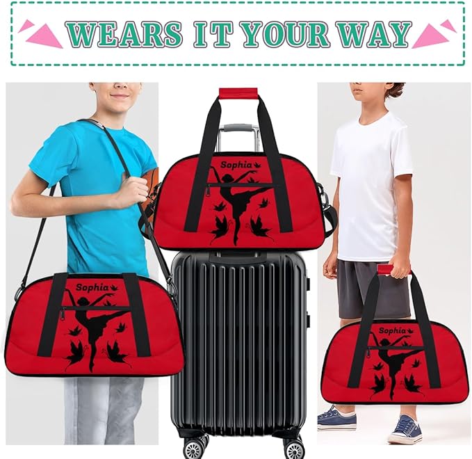 Custom Gym Bags for Girls with Name, Personalized Sports Dance Bag for Kids, Overnight Weekender Duffel Bags Workout Training, Travel Practice Gymnastics Bag，Ballet Girl Butterfly
