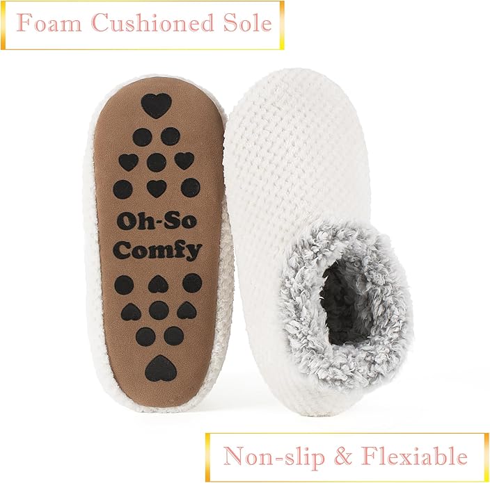 Soft Fuzzy Slippers for Women Indoor, Warm Furry House Sock Shoes Fluffy Lined, Bedroom Booties Non-Slip Gripper Soles, Winter Cozy Christmas Gifts