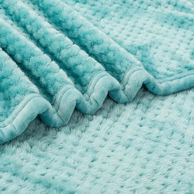 Fuzzy Blanket or Fluffy Blanket for Baby, Soft Warm Cozy Coral Fleece Toddler, Infant or Newborn Receiving Blanket for Crib, Stroller, Travel, Decorative, 30”×40”, Ice Blue+Blue Bell
