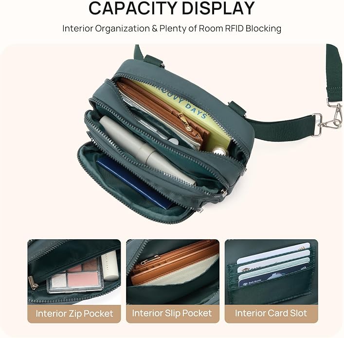 Telena 3-Zip Crossbody Bags for Women Anti Theft Cross Body Bag for Woman Travel Everyday Use