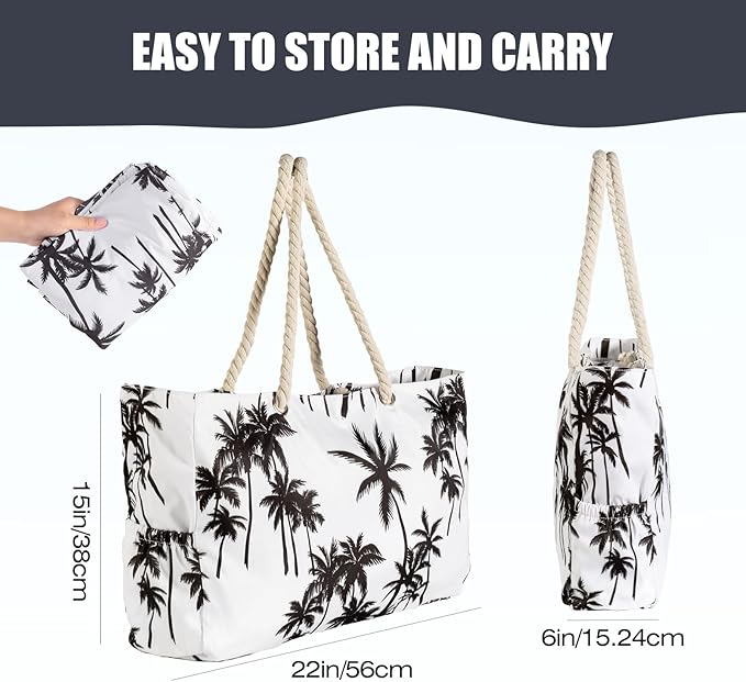 KUAK Beach Bag, Large Beach Bags for Women Waterproof Sandproof Beach Tote Bag with Zipper and Pockets for Pool Family