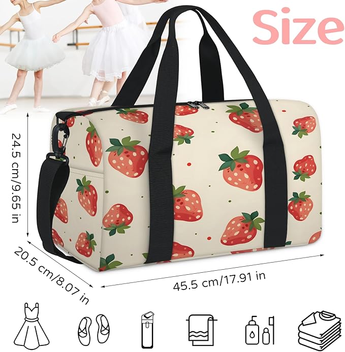 Strawberry Cute Travel Duffle Bag for Women Men, Overnight Weekender Bag, Carry on Tote for Sport Gym
