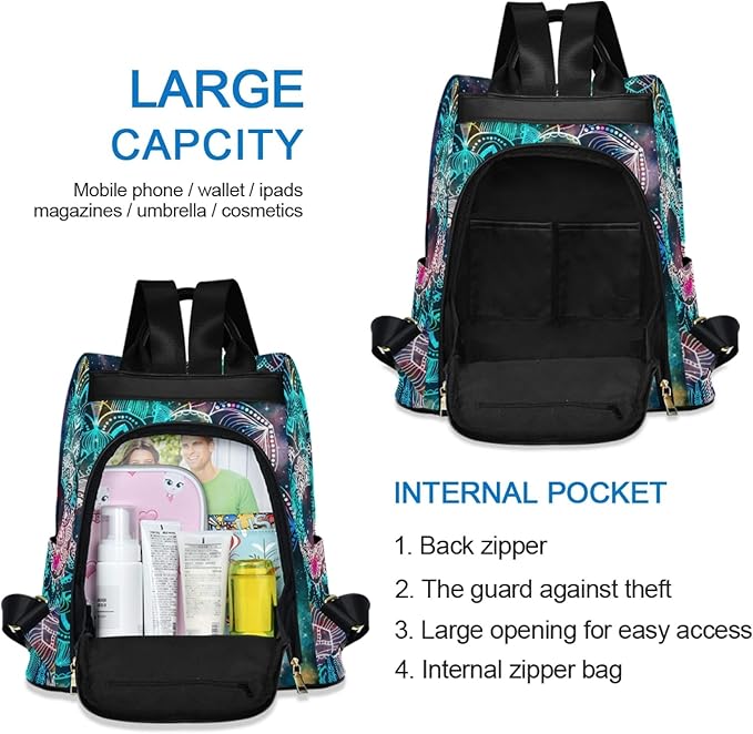 ALAZA Galaxy Colorful Mandala Backpack Purse for Women Anti Theft Fashion Back Pack Shoulder Bag