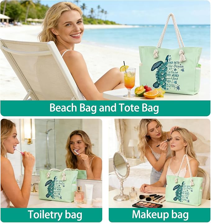 Beach Bags for Women Large Waterproof Beach Travel Tote Bags Sandproof Swim Pool Bag Canvas Zipper Big Tote