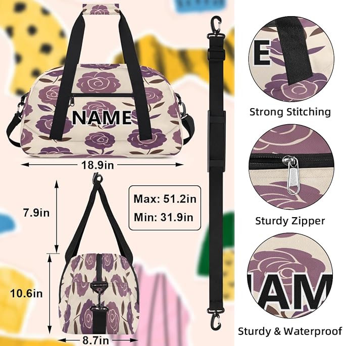 Retro Flower Mini Gym Bag 18 inch for Women Men Waterproof Custom Rose Floral Travel Duffel Bag Carry On Overnight Tote Nurse Bag for Work Fitness Hiking
