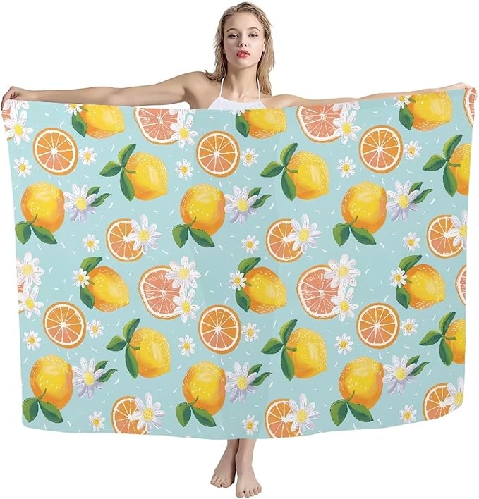 Orange Lemon Flower Print Beach Towel Quick Drying, Absorbent Lightweight Travel Towel for Swimmers, Sand Free Camping Towel, Soft Comfortable Beach Towels for Pool, Swim, Vacation L