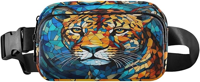 Stained Glass Printed Leopard Fanny Pack for Women Men Water Resistant Fashion Waist Packs with Adjustable Strap Belt Bag for Travel Workout Jogging Hiking 21219677