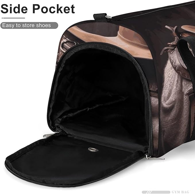 Oxford Cloth Horse Saddle with A Cowboy Hat Wild Gym Bag,Duffle Bag with Shoes Compartment And Adjustable Shoulder Straps，Weekender Bags for Men Women.