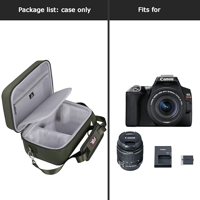 FBLFOBELI EVA Travel Storage Case for Canon EOS Rebel T7 / T8i / T5 / R50 / R100 DSLR Camera with 18-55mm Lens, Camera Protective Waterproof Carrying Bag (Case Only) (Army Green)