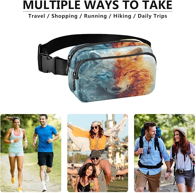 Fire Ice Wolf Fanny Pack for Women Men Water Resistant Fashion Waist Packs with Adjustable Strap Belt Bag for Travel Workout Jogging Hiking 21220210