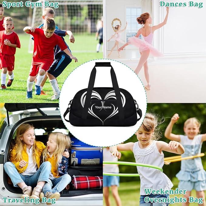 Custom Name Black White Hearts Men & Women Gym Travel Duffle Bag， Personalized Sports Bag for Overnight, Weekender, Carry On，18.9 * 8.7 * 10.6 in