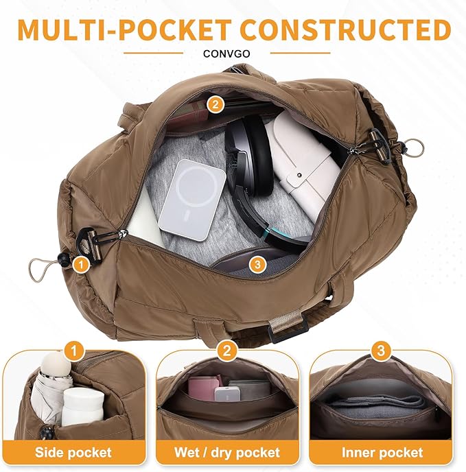 20L Gym Bag for Women, Medium Sport Duffel Bag with Yoga Mat Strap,Wet Pocket, Water-Resistant Adjustable Strap for Gym Yoga, Brown