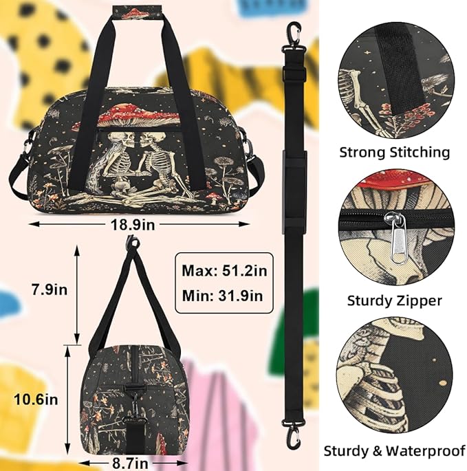 Travel Duffle Bag for travel duffle bag sports Girls Boys Kids Mushroom Skull Lightweight Overnight Sleepover Weekender Bags Small Dance Gym Sport Bag Teens Carry-On Size Workout Bag