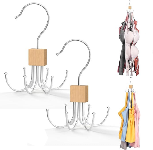 Tank Top Hanger,Rotatable Bra Hanger,Max 36 Storage Capacity Sports Bra Hangers,Space Saving Hangers for Dorm,Closet Organizers and Storage,Closet Organizer for Belt,Scarf, Purse,Wood