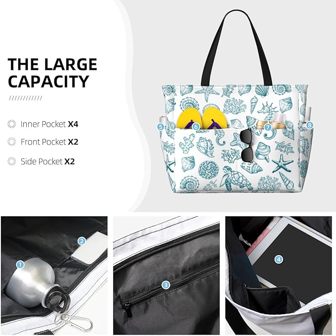 Beach Tote Bag for Women Beach Bag Waterproof and Sandproof Tote Bag with Wet Bag Large Travel Bag for Weekend Travel