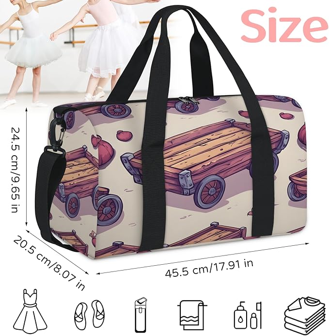 wooden Cart Travel Duffle Bag for Women Men, Overnight Weekender Bag, Carry on Tote for Sport Gym