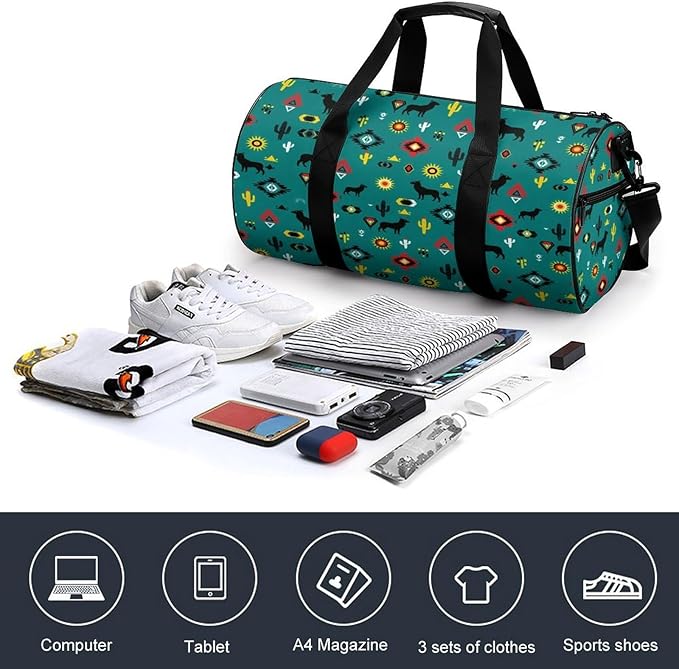 Foldable Gym Travel Bag Southwestern Native American Overnight Weekender Travel Bag Dance Sports Gymnastics Bags Unisex Overnight Bags