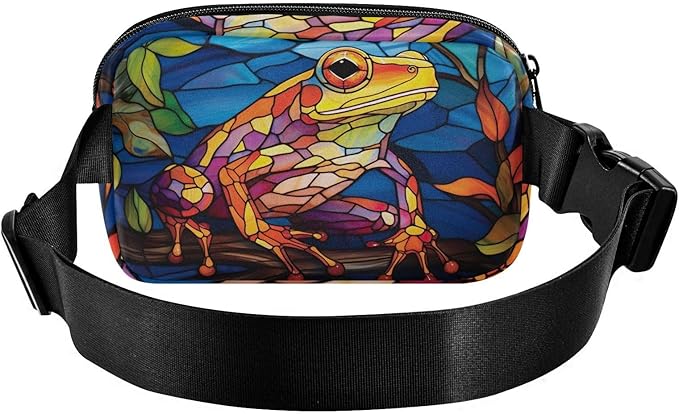 Stained Glass Printed Frog Fanny Pack for Women Men Water Resistant Fashion Waist Packs with Adjustable Strap Belt Bag for Travel Workout Jogging Hiking 21219619