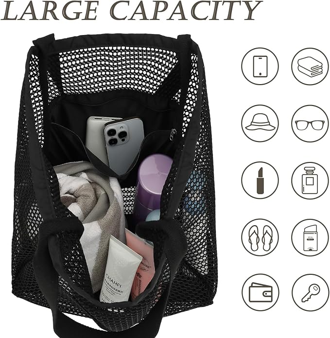 Beach Bag for Women with Outer Pocket, Waterproof Large Tote Bag for Cruise Essentials