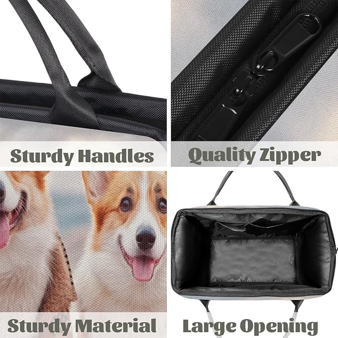 Gym Bag for Women Men, Two Cute Corgi Dogs Beach Pet Sports Duffel Bags, Waterproof Travel Weekender Overnight Carry On Tote Bags for Travel Sports