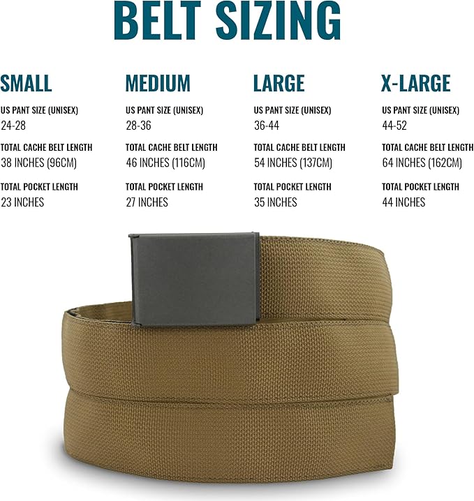 Wazoo Cache Belt for Men with Hidden Pocket, Adjustable Anti-Theft Travel Belt, Nylon with Stainless Steel Buckle