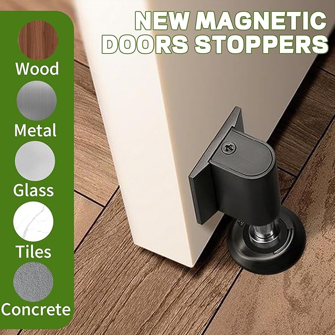 2026 New Door Wedge Stopper, Upgraded Magnetic Doors Stoppers for Bottom of Door, No Drill Invisible Doorstops for Inside Door, Heavy Duty Invisible Door Stop for Both Wall Floor Mounting(1 Pcs Black)