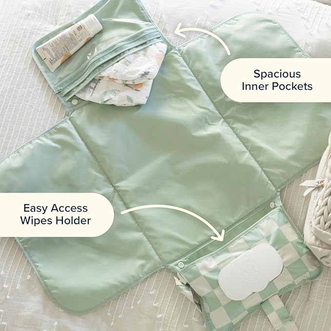 Tiny Twinkle Portable Diaper Changing Pad | Waterproof, Wipeable & Compact Baby Changing Pad for Travel | Smart Wipes Pocket & Organized Storage| Newborn Shower Gift (Shine)